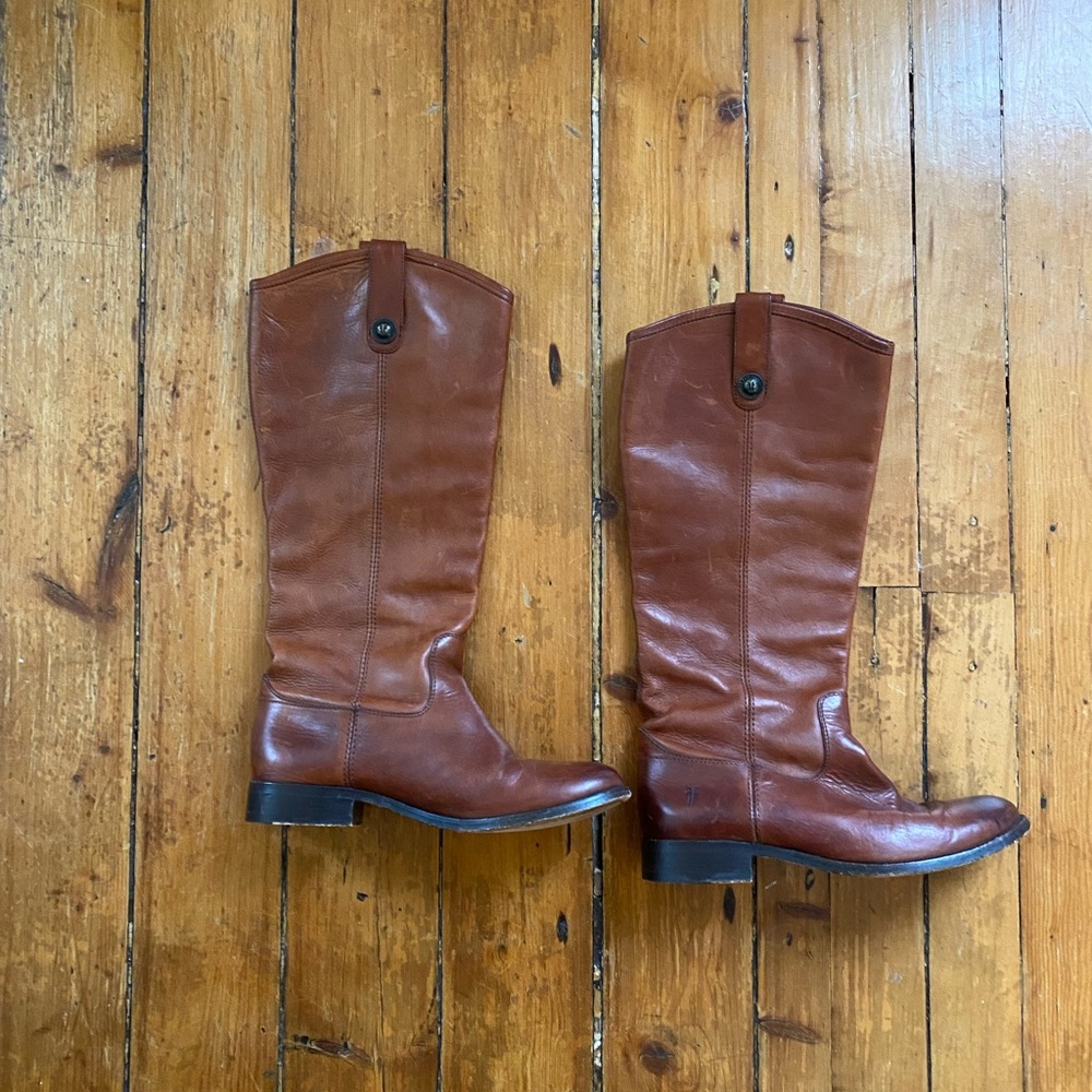 Frye Melissa tall leather boots in cognac